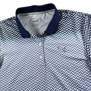 Puma Golf Womens Medium Polo Shirt Red White Blue Chevron Ombre Performance